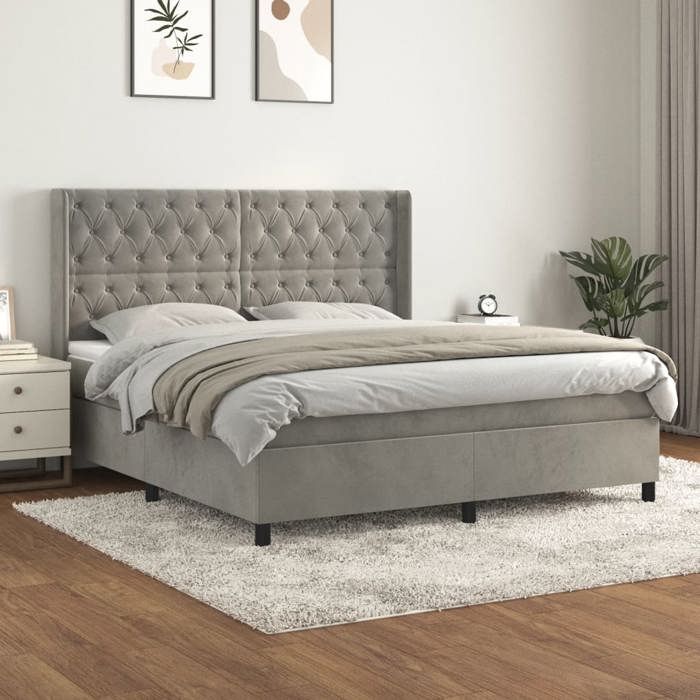Maison Exclusive - Sommier à lattes de lit et matelas Gris clair 160x200cm Velours