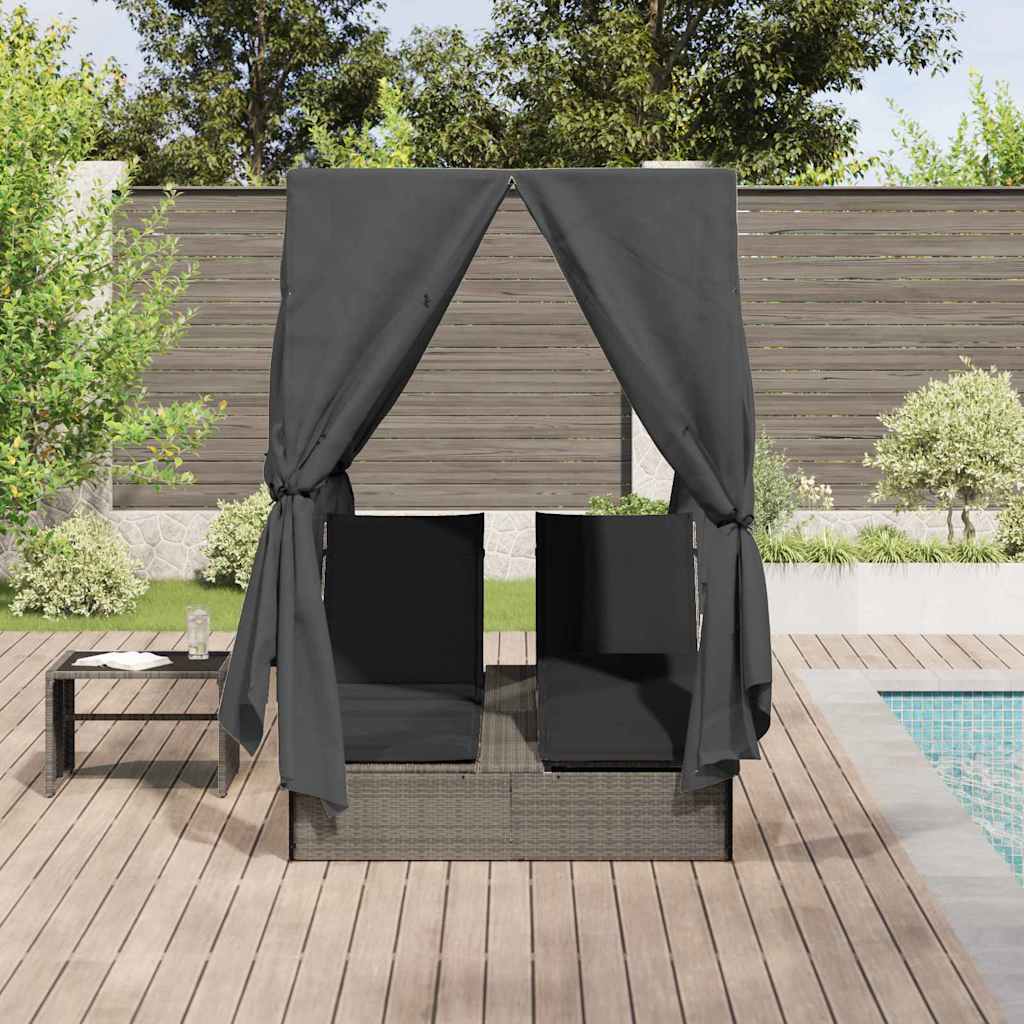 Double Sun Lounger Grey 205 x 129 x 200 cm Poly Rattan