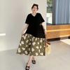 Dimanaf Women New 2025 Summer Plus Size Casual Floral Printing Short Sleeve Dress Basic Loose Long Dress Maxi