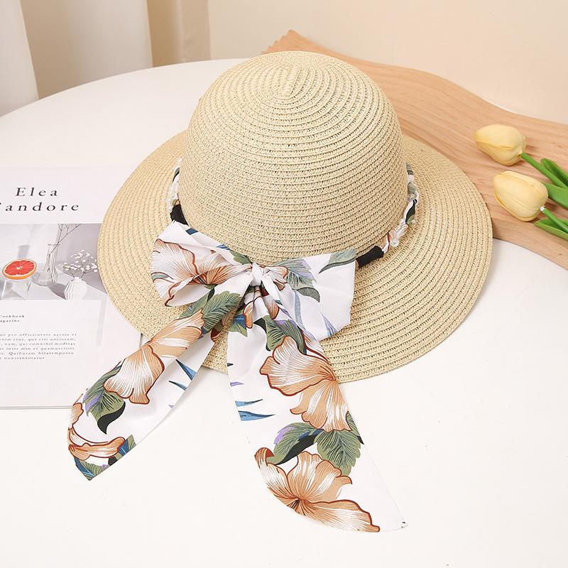 Floral Sun Hat with Bowknot - Wide Brim, UV Protection Straw Cap for Women | Perfect for Summer Beach Vacations & Outdoor Leisure