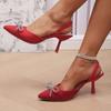 2024 Women Rhinestone High Heels Sexy Bow Knot Black Pointed Toe Party Stiletto Shoes 2024 Slip On Ladies Wedding Shoe