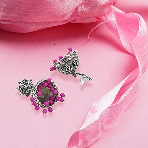Серьги-подвески Estele из оксидированной посеребренной металлической латуни Jhumki с розовыми бусинами для девочек и женщин