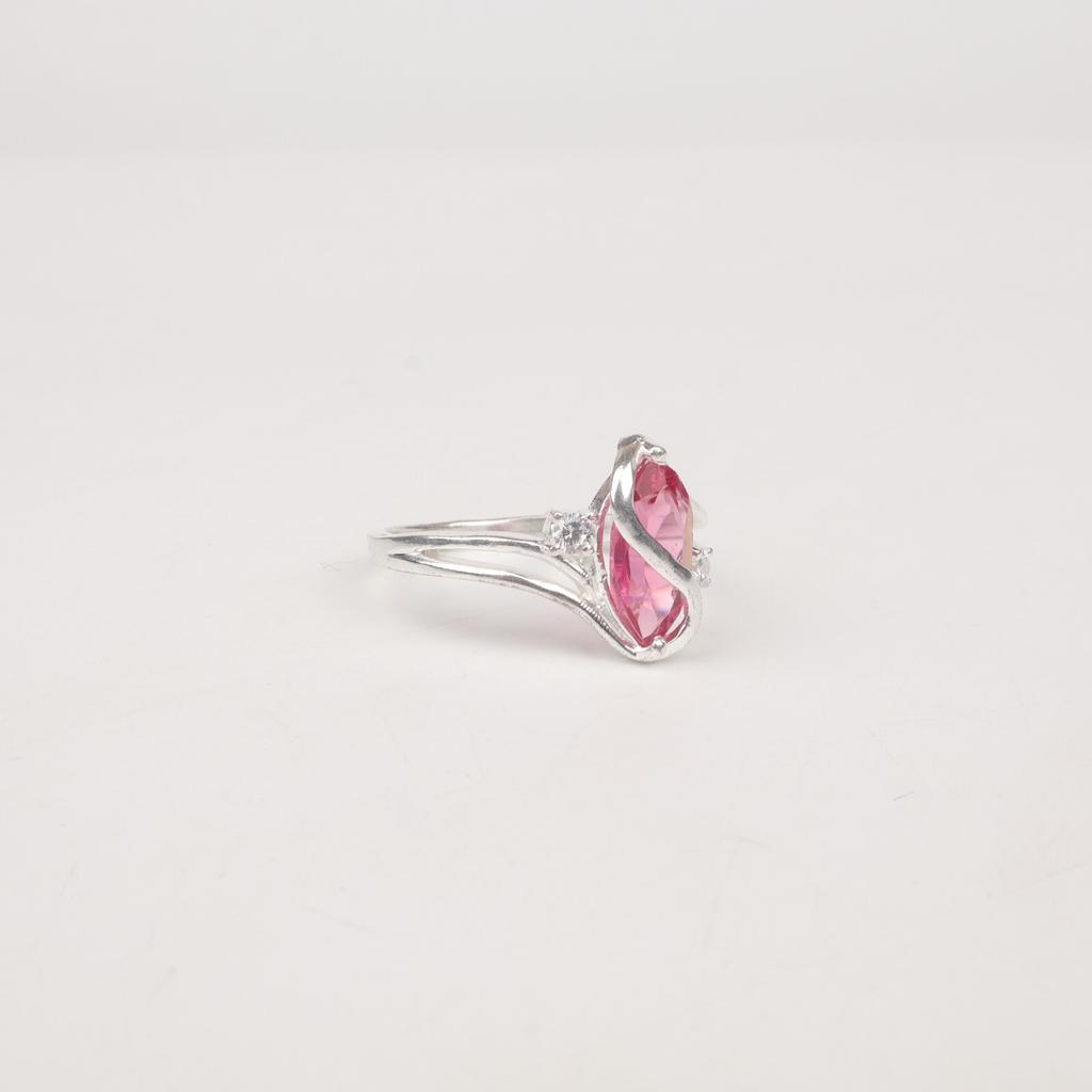 Natural Pink Tourmaline Gemstone 925 Sterling Silver Jewelry Zircon Ring For Her CZR-8-8