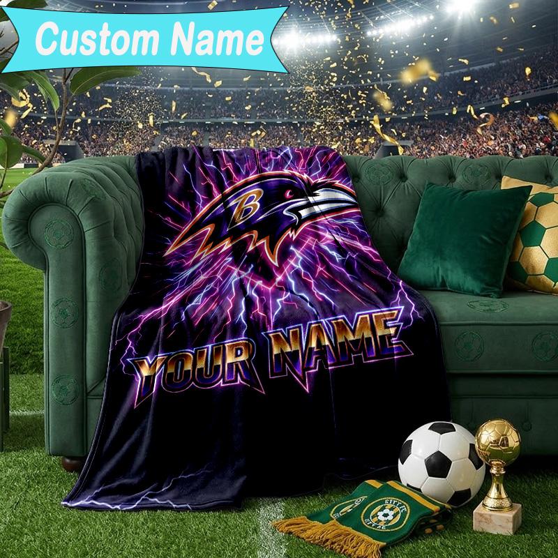 Custom Name Blanket Ravens Team Spirit Blanket Bedding Blanket for Travel, Camping, Living Rooms, Offices, Sofas, Fan Christmas gift