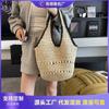 Summer New Fashion Straw Handheld Shoulder Bag Large Capacity Bucket Bag Versatile Beach Straw Bag