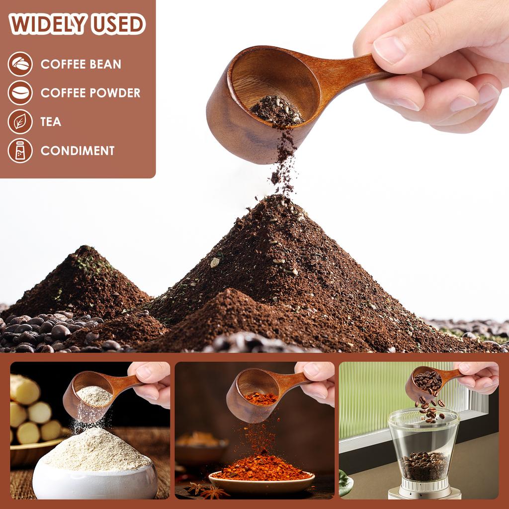 4Pcs Coffee Scoops 15/45ml Stainless Steel or Wood Measuring Spoon Reusable Coffee Beans Flour Measuring Spoons for Home Kitchen