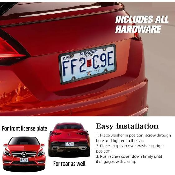 Stainless Steel License Plate Frames 2 Pack, Black Matte Universal Tag Holder with Screws for Car Front and Rear