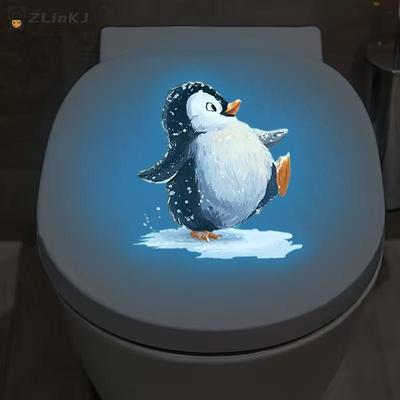 Светящиеся в темноте наклейки на унитаз Мультяшный дизайн с лягушкой и пингвином Съемные водостойкие наклейки на стену в ванной Домашний декор