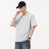 Retro Short-sleeved T-shirt for Men Henry Neck Loose Summer New Short Shirt