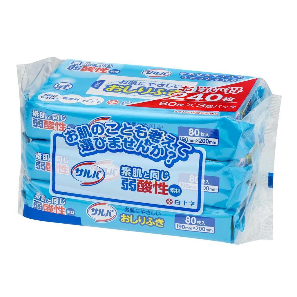 Salva Hakujuji Baby Wipes 80 Sheets X 3 Pack Weakly Acidic Like Bare Skin Skin-friendly Non-alcoholic