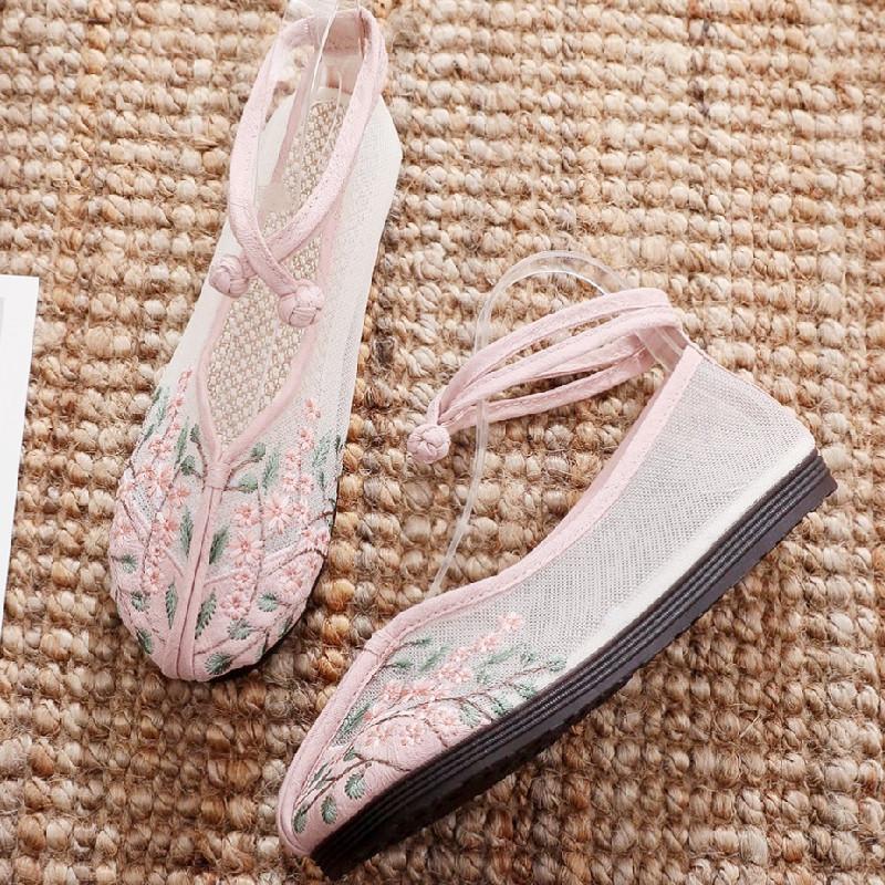 Fashion Fashion Handmade Embroidered Flowers Flats Summer Mesh Breathable Designer Shoes Elegant and Comfortable Non-slip Mary Jane Shoe
