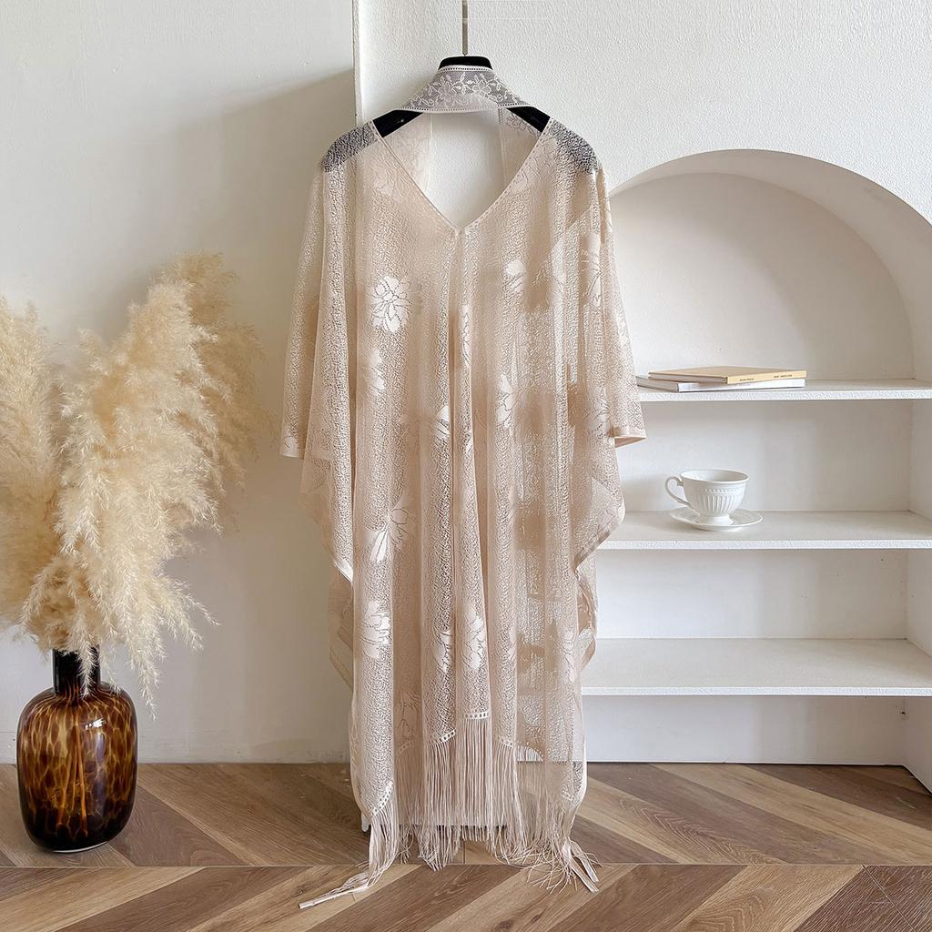 Women Lace Floral Shawl Hair Head Wrap Poncho Beach Sunscree Elegant Breathable Outdoor Lady Latest Design Scarf