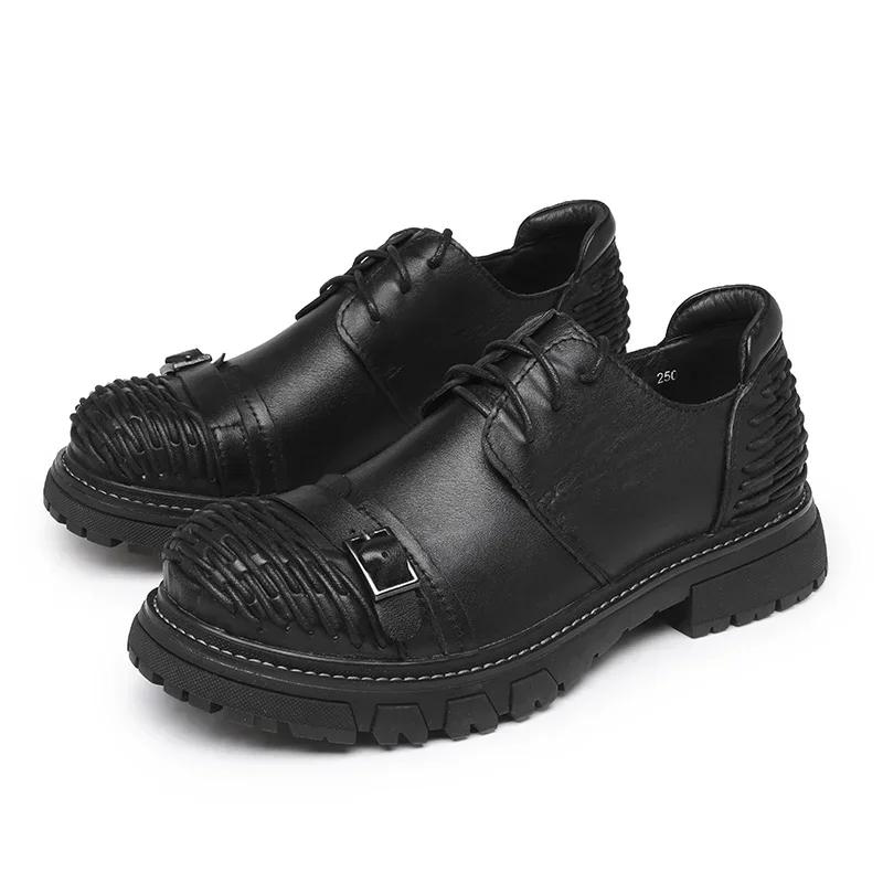 Модная Роскошная Мужская Повседневная Кожаная Рабочая Обувь Удобная Толстая Подошва Итальянская Натуральная Кожа Оксфорды Обувь для Ходьбы на Открытом Воздухе