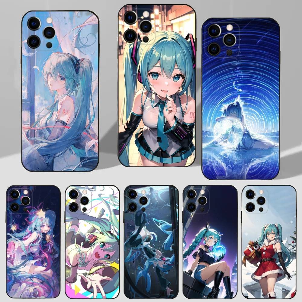 Cute H-Hatsune M-Mikus Phone Case For iPhone 16,15,14,13,12,11 Plus,Pro Max,XS,X,XR,SE,Mini,8,7 Soft Silicone Black Cover