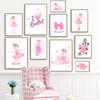 Nordic Ballet Girl Rosered Flower Nursery Custom Name Canvas Print Poster Wall Painting Print Wall Pictures Baby Girl Room Decor