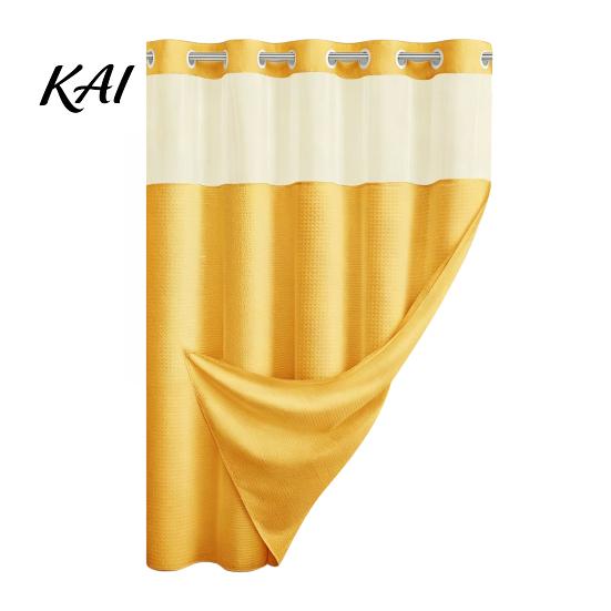 Machine Washable Shower Curtain No Hook Curtain, Waterproof with Snap-on Liner, for Bathroom Mesh Top, Divider RV Hotel Grade