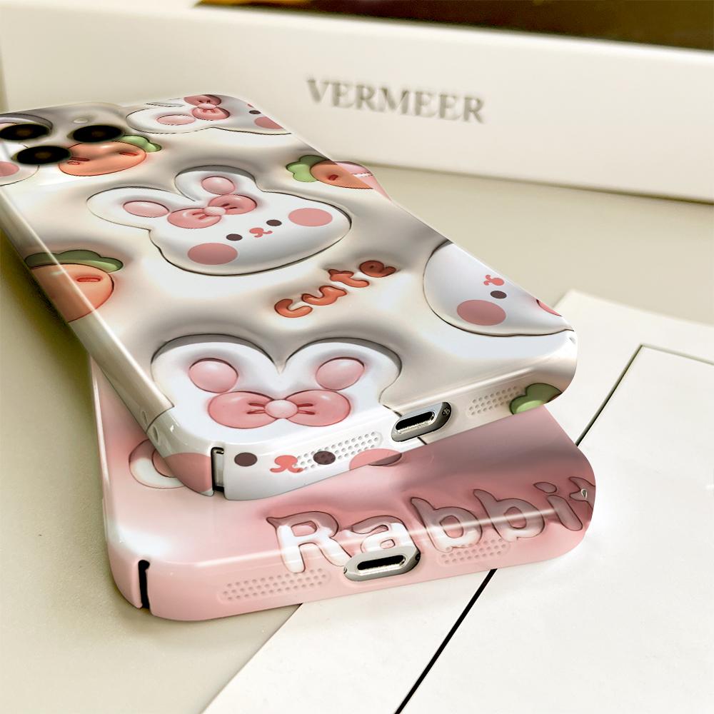 For iPhone 16 Samsung S23 A23 A52 A33 A73 A53 Huawei Xiaomi Redmi OPPO Vivo White Rabbit Design Flowers Design Full Camera Protect Hard Phone Case