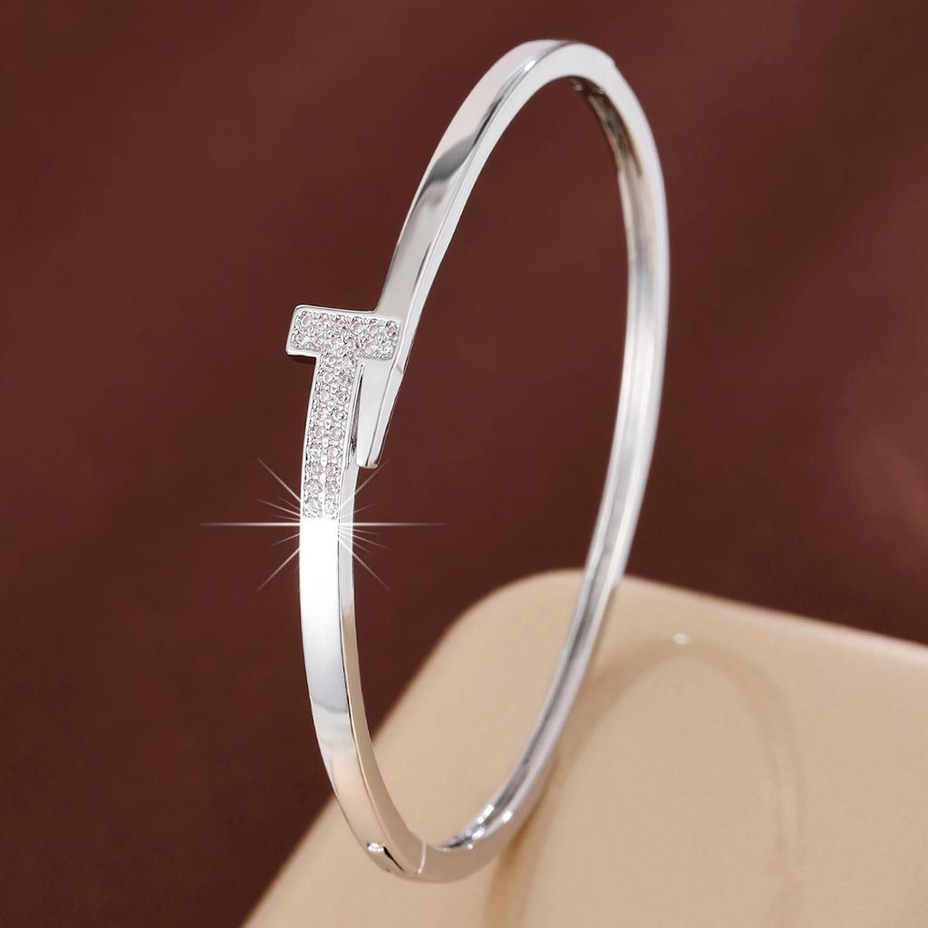 Simple T-Letter Design Synthetic Zirconia Women's Bracelet For Daily Gift-Giving Jewelry Accessories