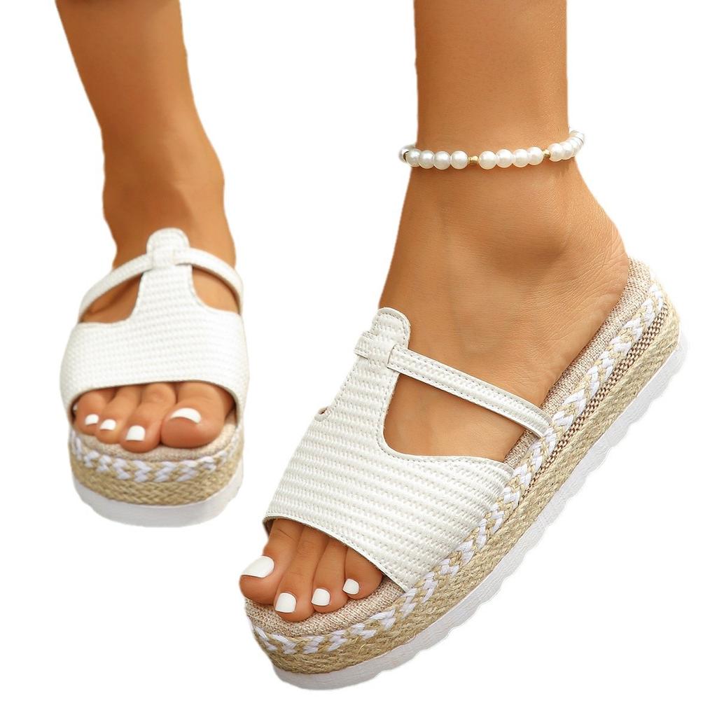 Пеньковая веревка большой размер толстая подошва верхняя одежда пляжная обувь женские туфли на танкетке повседневные крутые тапочки