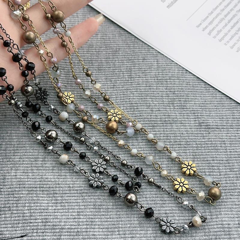 New Flower Glass Beaded Double Layered Stacking Chains Necklaces for Women Temperament Vintage Sweater High-end Fashion Jewelry