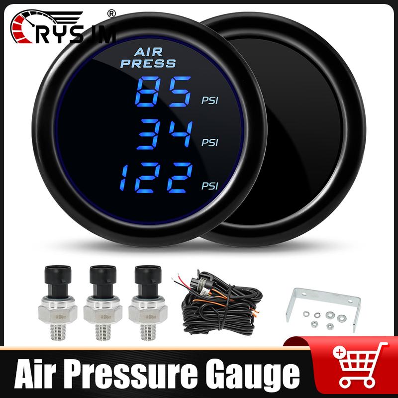 Blue LED Air Pressure Gauge 3 In 1 Digital Display Air Press Car Accessories With 3 PCS 0-220PSI 1/8NPT Sensors For 12V24V Cars