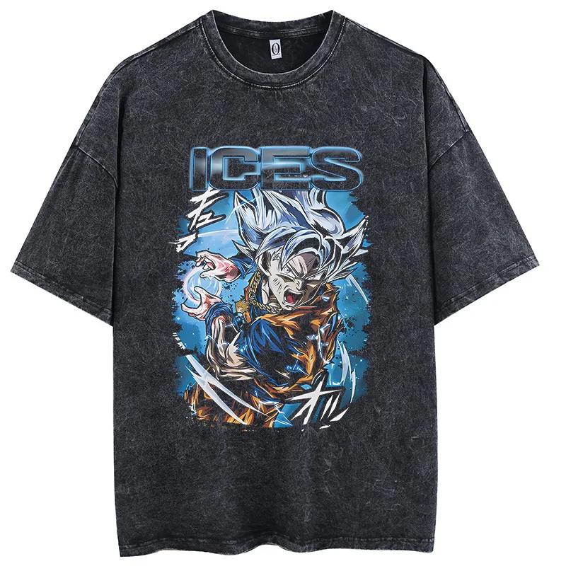 Dragon Ball Anime Print Fashion Oversized TShirt Hip Hop Streetwear Men Washed Vintage Tshirt Summer Casual Cotton T Shirt