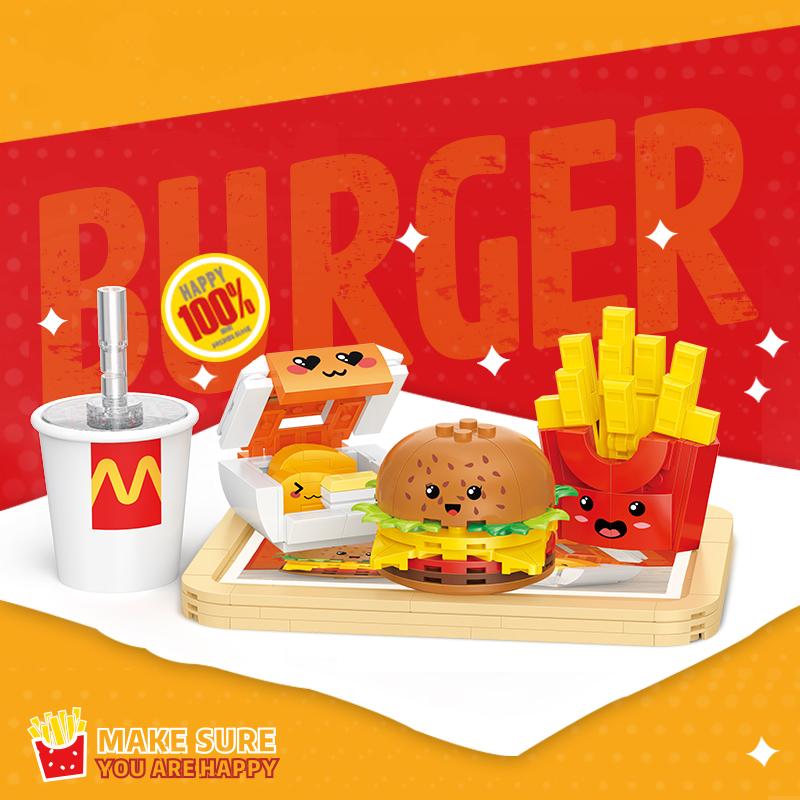 261PCS Fast Food Set Building Blocks Mini Bricks Hamburger Fries Chicken Nuggets Models Kids Kitchen Toys