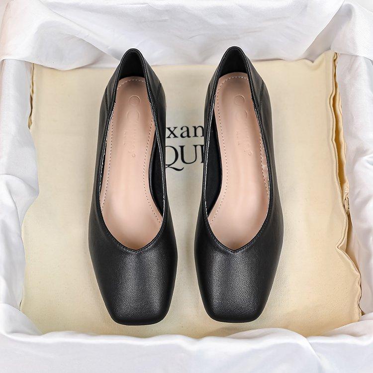 Женские туфли-лодочки на среднем каблуке, весна 2025, новая коллекция, корейская версия, модные, универсальные, на толстом каблуке, с квадратным носком, туфли-бабушки, черные, рабочие туфли