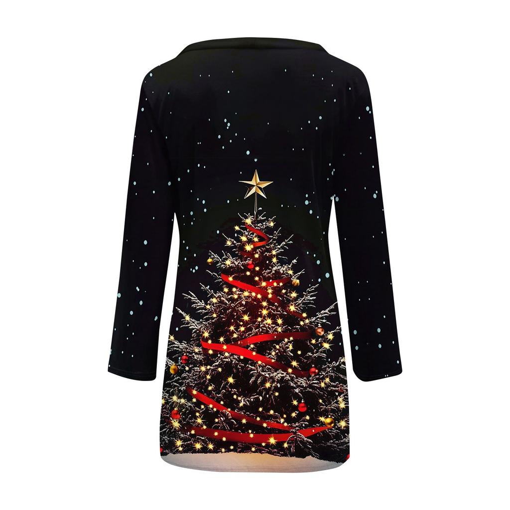 Women's Fashion Casual Long-sleeved Print Medium Length Cardigan Button Jacket Coat