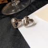 Simple Fashion Heart Metallic Rhinestones Stud Earrings  New Korean Style Sweet Pendientes Jewelry Wholesale