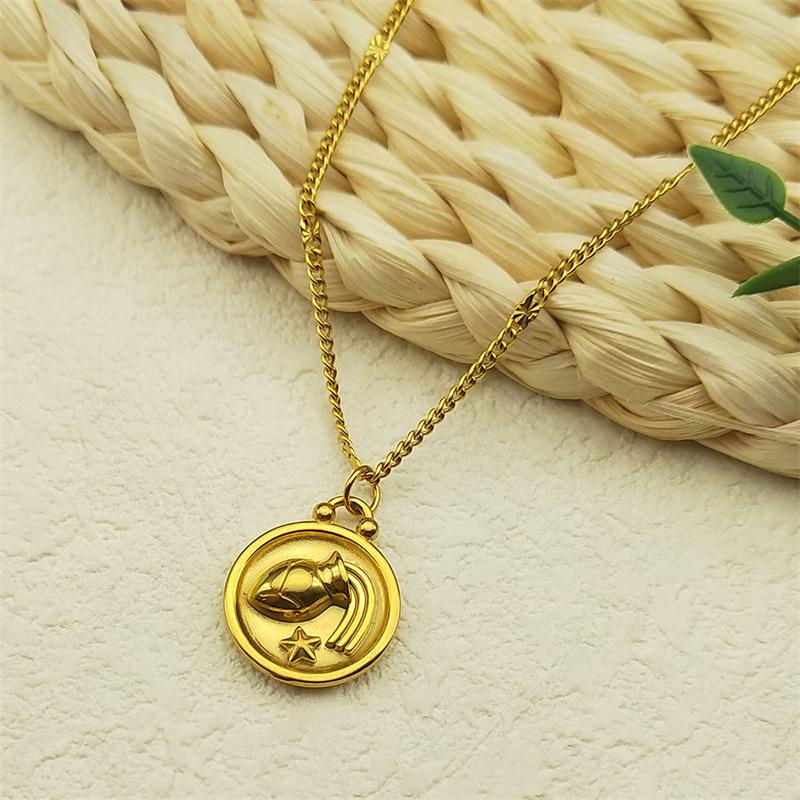Маленькие и универсальные украшения для темперамента, рельеф из нержавеющей стали с изображением двенадцати знаков зодиака, круглая подвеска, ожерелье из титановой стали