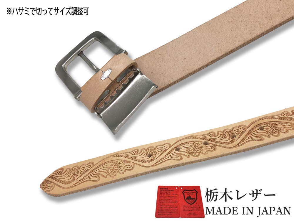WING LEATHER Ремень из кожи Tochigi - Мужской Пояс из Натуральной Кожи Повседневный, Сделано в Японии, Коровья Кожа, Отечественный, Стильный Тисненый Дизайн, 35мм, W004, Размер L,