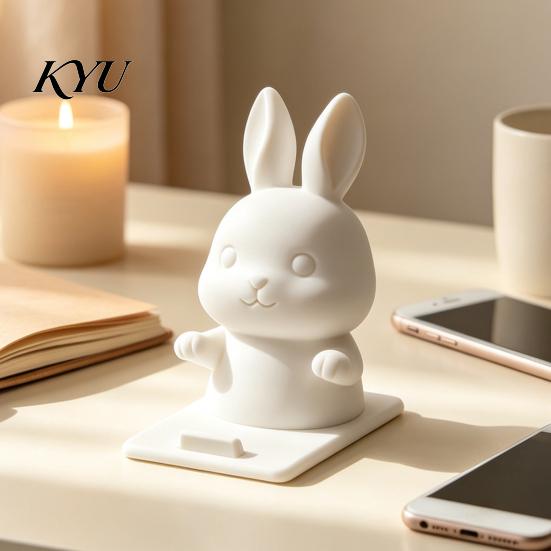 Decorative Rabbit Ornament for Desktop Cute Bunny Phone Holder, 3D Printed Animal Mobile Stand, Hands Free Mount TV Series Cell Holder Home