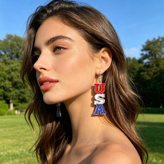 USA Flag Earrings for Women, Patriotic Red White Blue Earrings, American Flag Dangle Drop Earrings, 4th of July Independence Day