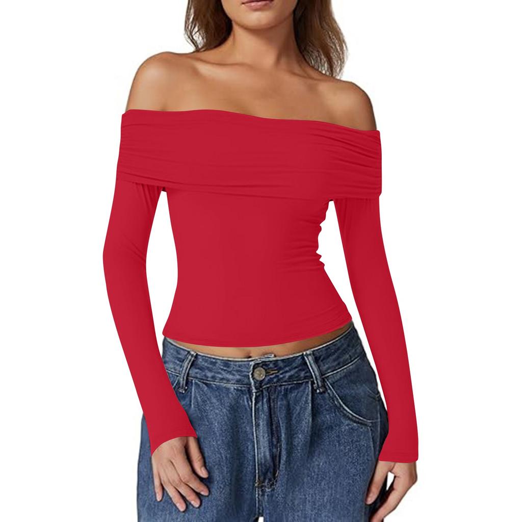 Женская Мода Сексуальная Блузка с Открытым Плечом Desire с Длинным Рукавом из Молочного Шелка