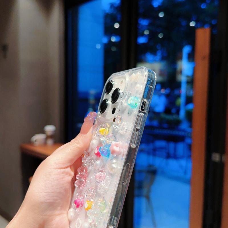 Прозрачный защитный чехол для телефона Apple iPhone с рисунком улыбающегося мишки и конфет, противоударный