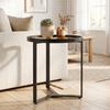 Round Side Table With Tempered Glass Top And Geometric Metal Frame For Small Space Black