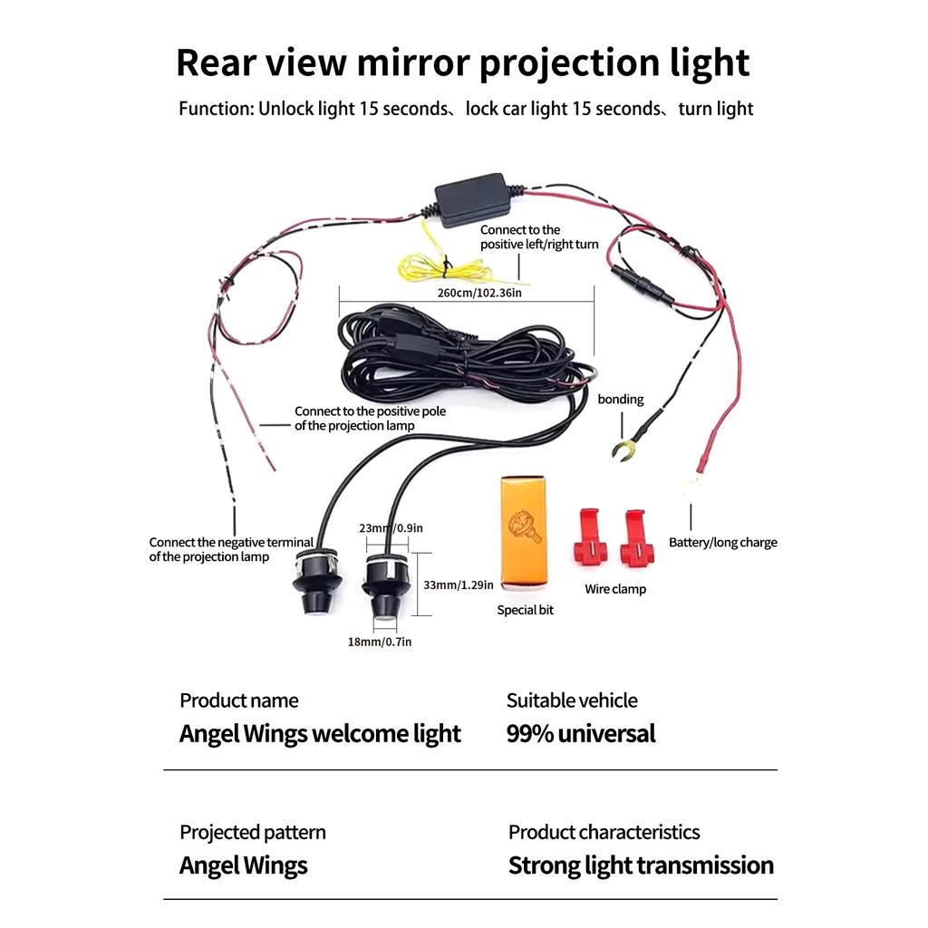 Universal Modified LED Rearview Mirror Angel Wing Welcome Light Suitable for Mercedes Benz BMW Porsche Volkswagen Honda Toyota aja256