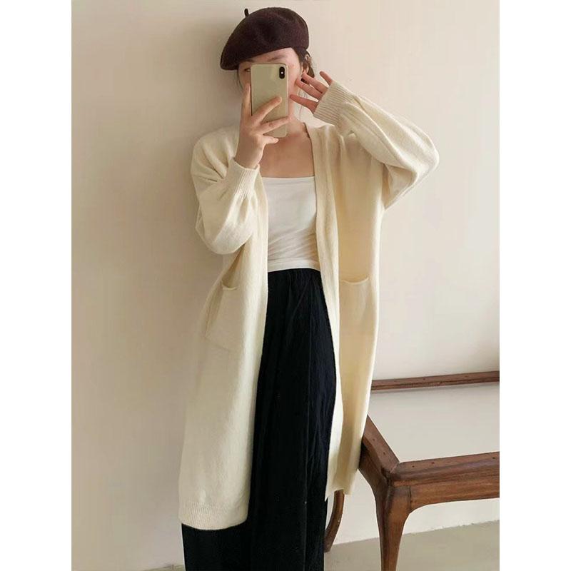 Весенне-осенний женский свитер, кардиган, топы, ленивая мягкая вязаная куртка-кардиган, свободный свитер средней длины