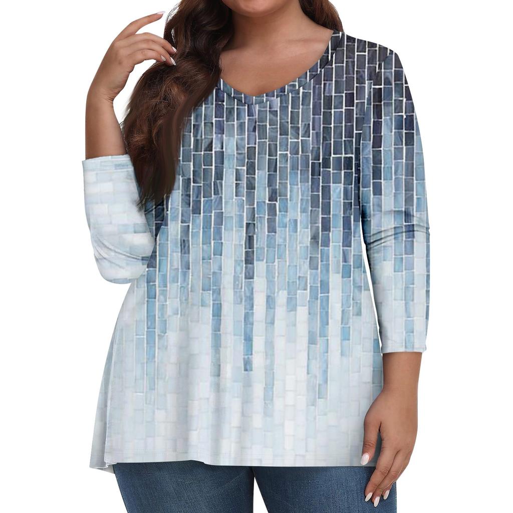 Womens Plus Size Tops 3/4 Sleeve Sleeve Shirts V Neck Casual Clothing Clothes Prints Tops