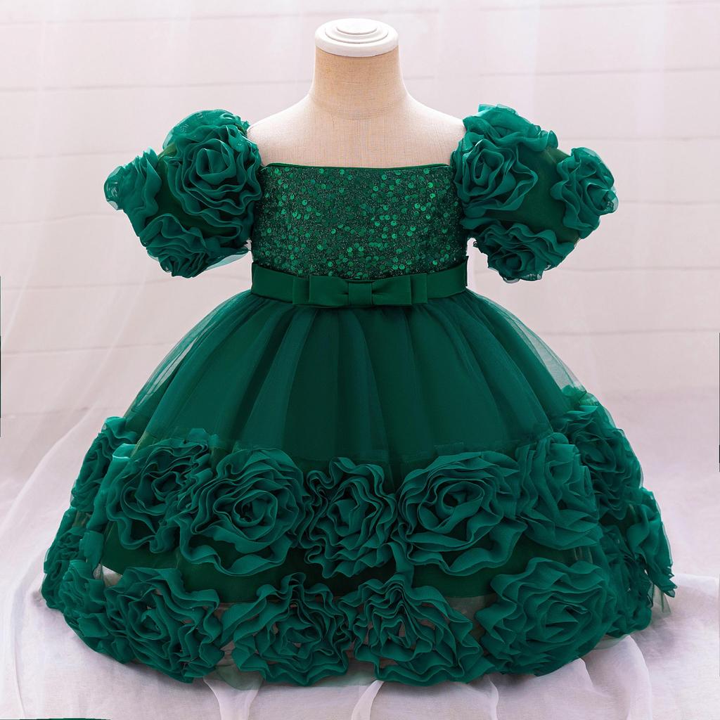 Baby Girl Sequin Flower Dresses Christmas Wedding Lace 1st Birthday Party Dress for Kids Toddler Children Formal Evening Costume