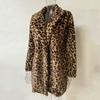 Fall Winter Women Coat Thick Plush Leopard Print Lapel Long Sleeve Windproof Cold-proof Mid Length Pockets Cardigan Lady Loose Overcoat