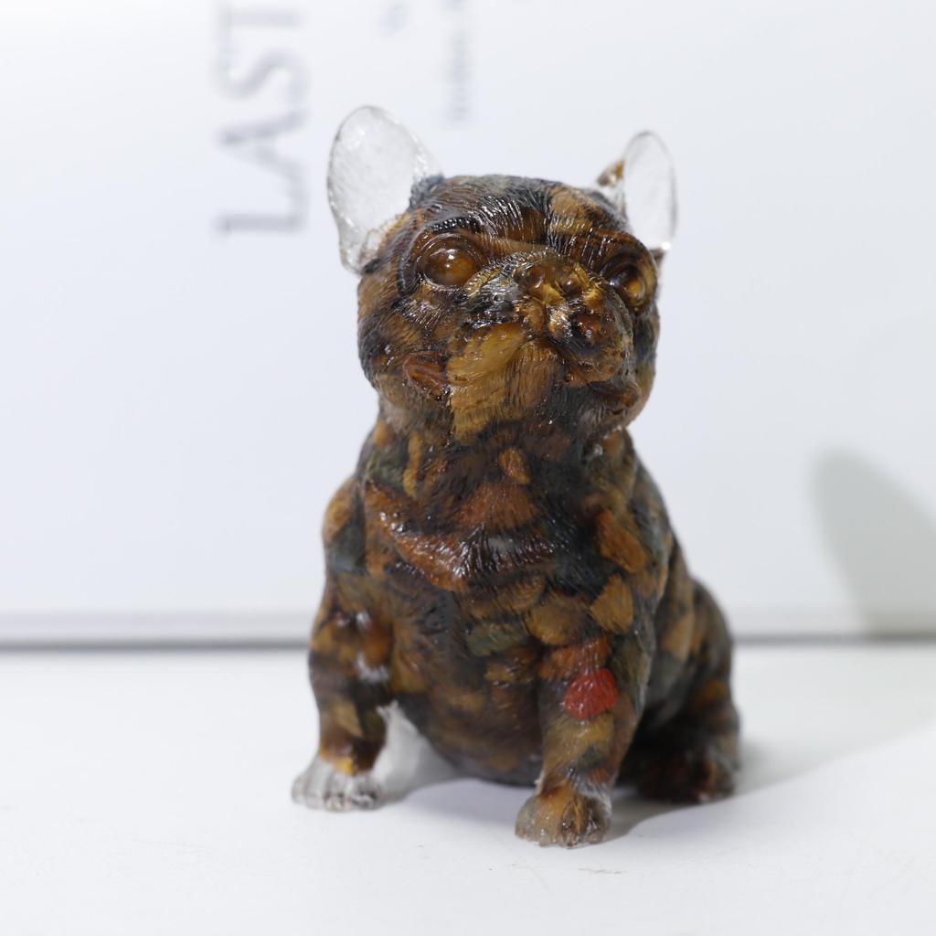 Charming Wangcai French Bulldog Figurine: Crystal Chip Stone Resin Craft