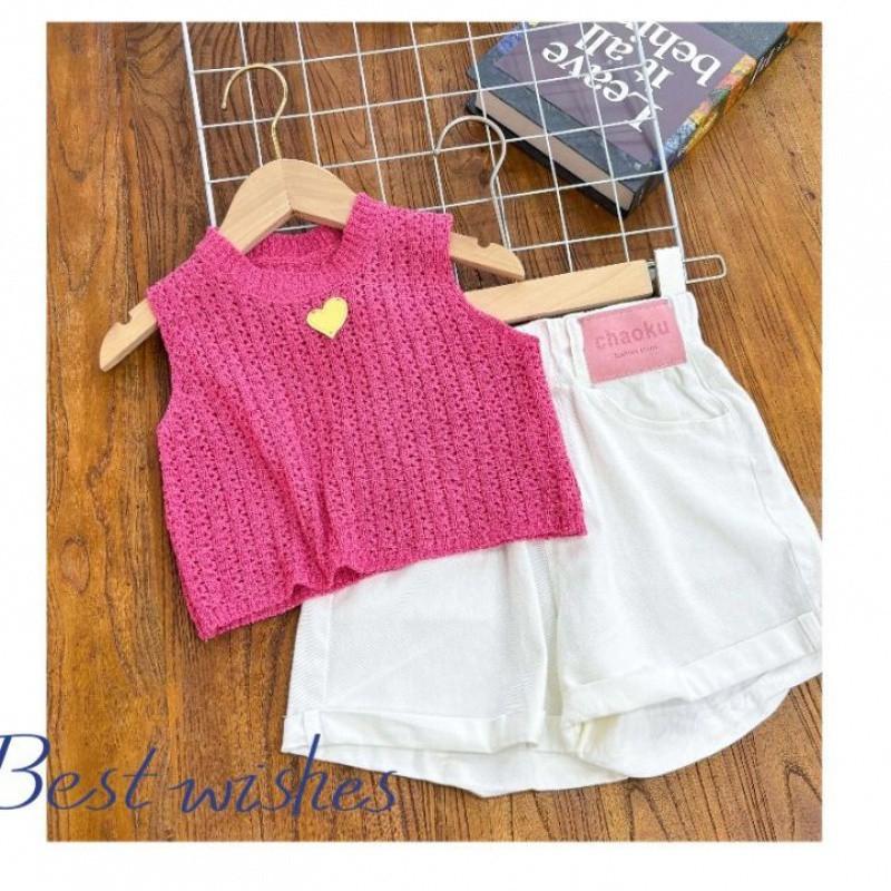 Fashionable 2024 Summer Girls Knit Ensemble With Elegant Dragon Fruit Top And Shorts