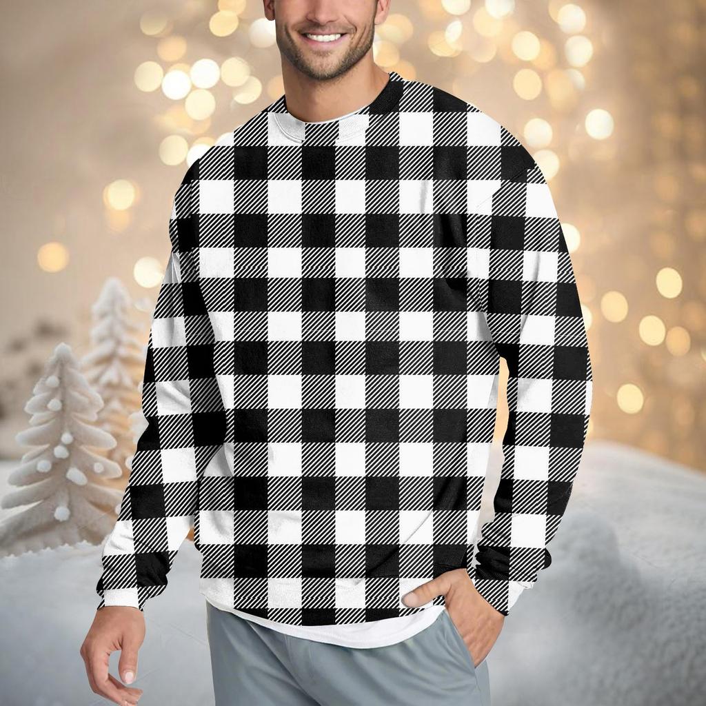Мужская повседневная мода удобная клетчатая круглая горловина пуловер толстовка свитшот