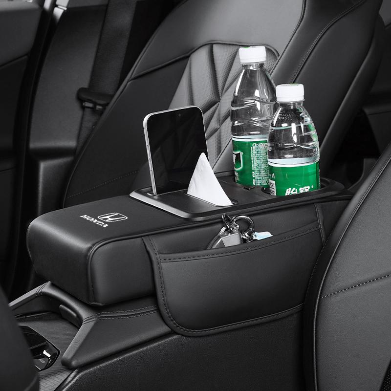 ABO2  Car Armrest Cushion With Cup Holder & Tissue Organizer For Honda CR-V Accord Civic HR-V Pilot Odyssey Fit Jazz Vezel CITY Freed
