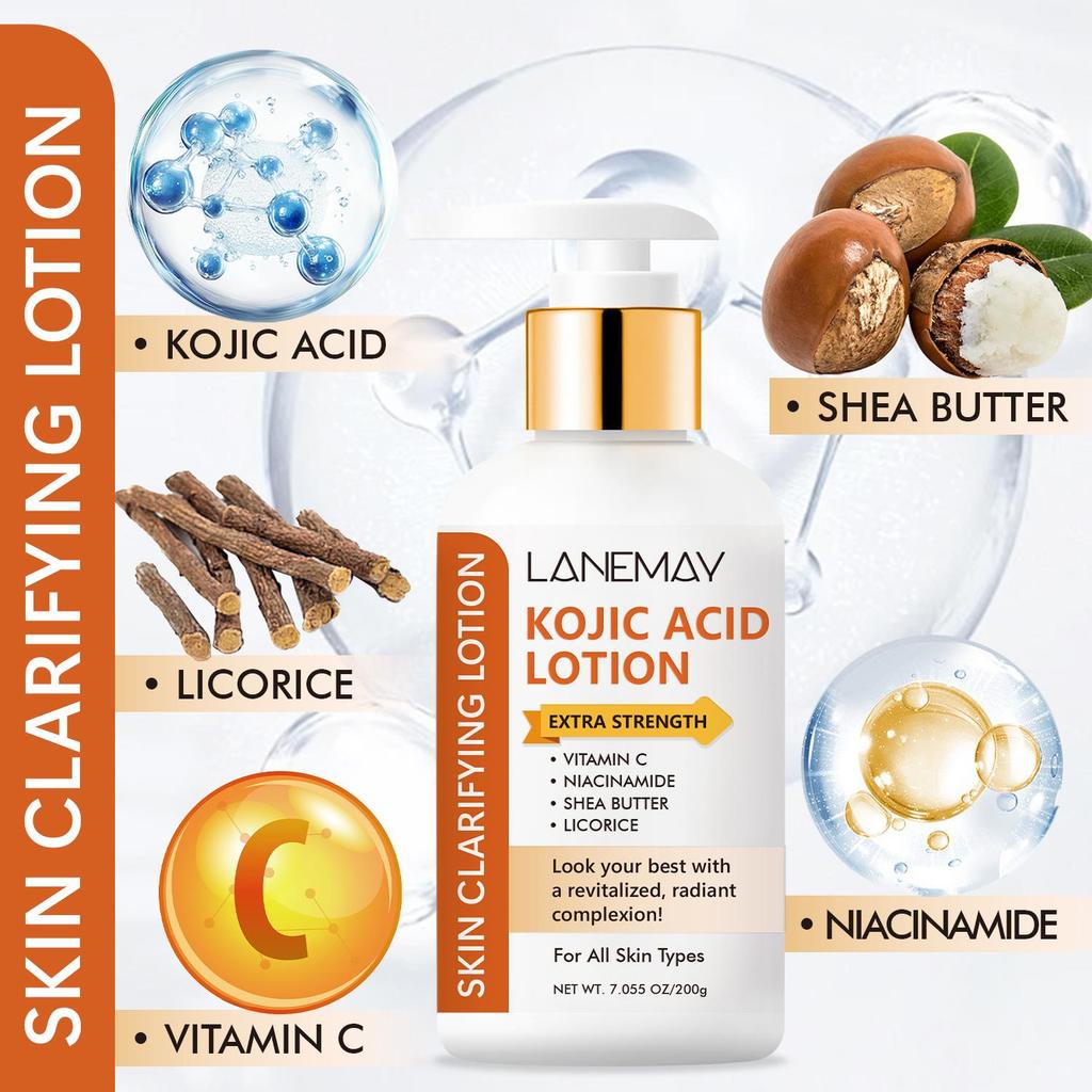 Лосьон с койевой кислотой и витамином С — глубоко увлажняет и улучшает тон кожи, придает ей сияющий цвет лица — быстро впитывается и не содержит липидов, 200 г