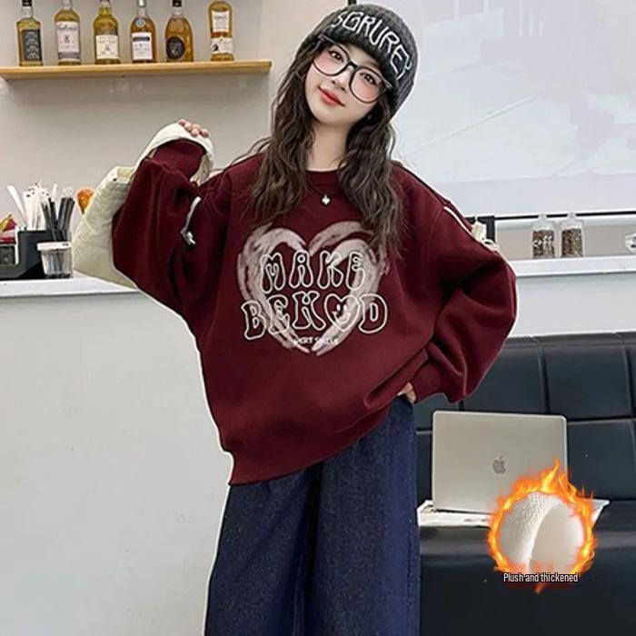 Свитшот для девочек с флисовой подкладкой и вставками: Стильный осенне-зимний пуловер для детей