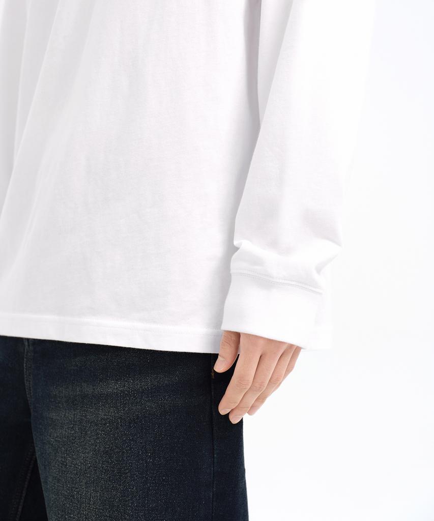 MUSINSA STANDARD Rib Cuff Henley Neck Long Sleeve T-Shirt [White]