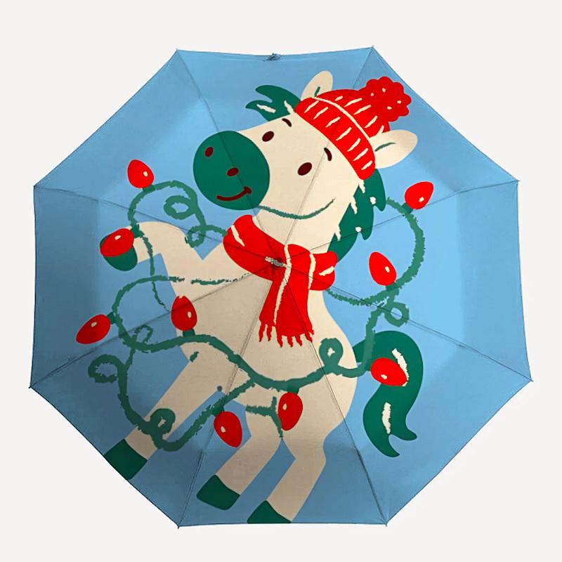 1pc Christmas Lights Festive Zebra Automatic Open/Close Umbrella with One-Touch Button, Compact Folding Canopy, Sturdy 8-Rib Windproof Design S08